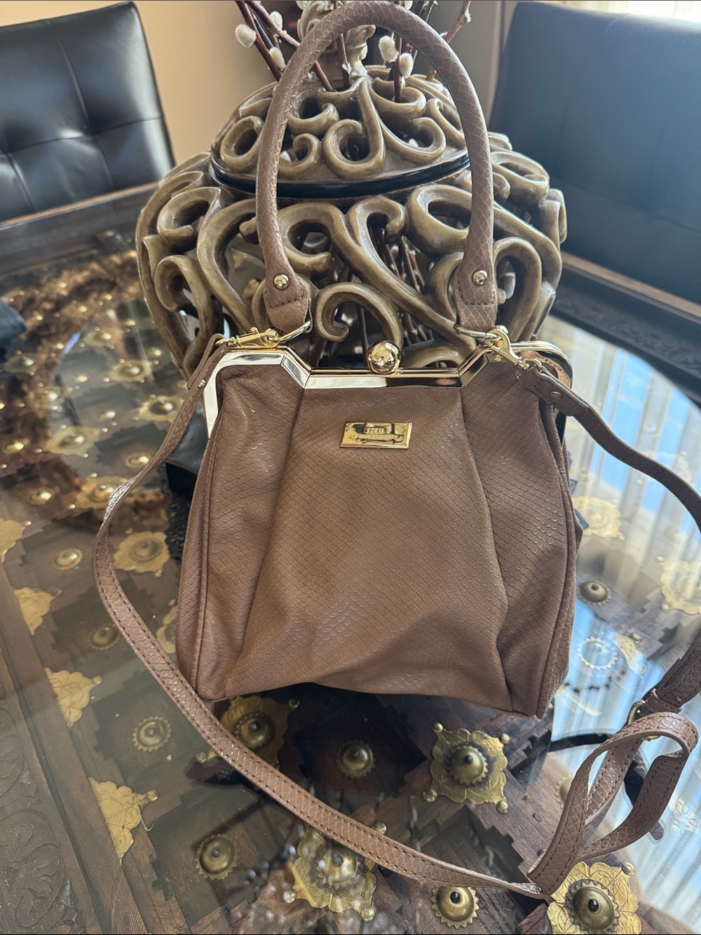 Lulu Guinness Brown Textured Leather Top-Handle Satchel